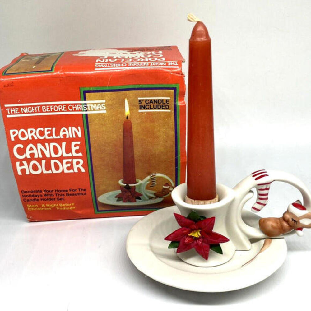 Night Before‎ Christmas Mouse Porcelain Candle Holder Vintage 1983 NEW Giftco